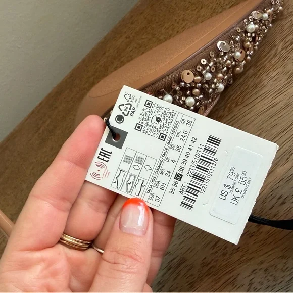 Zara Women's Beaded Nude Slingback Heels - Picture 6 of 9